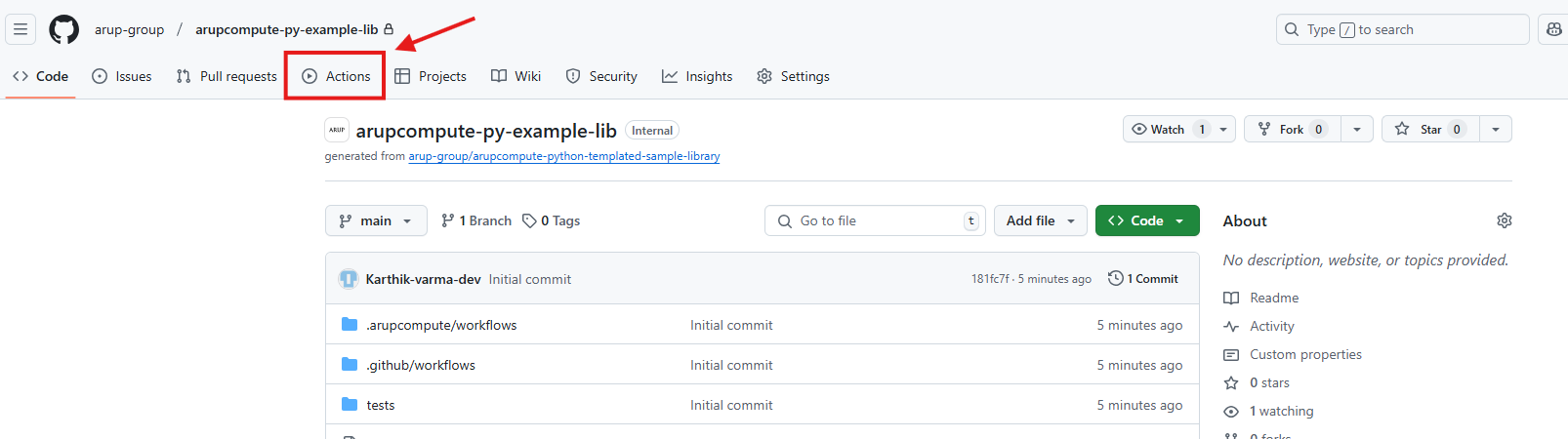 actions tab